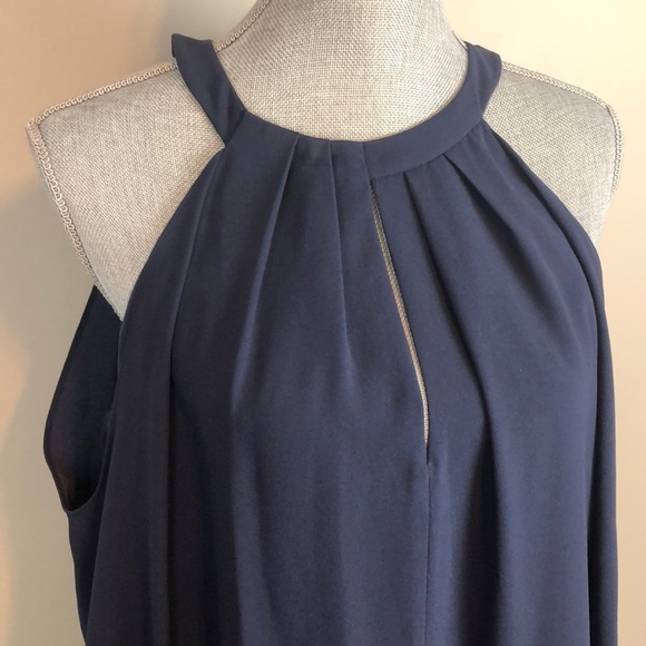 BCBGMaxazria Navy Cold Shoulder Dres Size Medium - Picture 3 of 8
